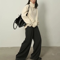 Kardigan Rajut Wanita Warna Abu-abu Kancing Depan Kerah Berdiri Model Longgar Atasan Sweater Kasual Streetwear untuk Musim Gugur Musim Dingin Kantor Liburan
