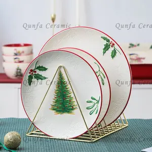 Wholesale Custom Decals Baking Pan Porcelain Christmas Ceramic Plates Christmas Dinnerware Sets