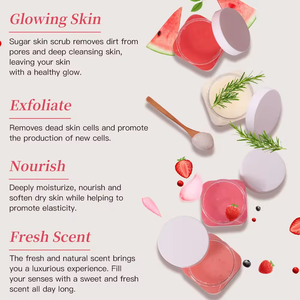 OEM ODM organik vücut fırçalayın hindistan cevizi vanilya doğal çilek koku beyazlatma köpük peeling şeker fırçalayın toptan - Product Image 2