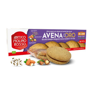 Antico Molino Rosso, las galletas orgánicas saludables más vendidas de Italia, harina de avena integral con almendras para el desayuno, merienda o postre, en caja. - Product Image 1