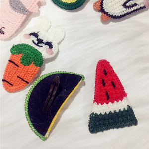 6pcs 귀여운 과일 헤어 클립 아보카도 당근 수박 딸기 머리핀 헤어핀 카와이 소녀 여성 니트 패턴 - Product Image 2