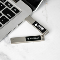 Clé USB en alliage de zinc avec porte-clés, logo LED personnalisé, clé USB promotionnelle noire et argentée, clé USB publicitaire