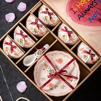 Service de Table en Céramique Haut de Gamme Style Champêtre Cadeaux de Mariage Design Végétal Moderne Bols Assiettes Tasses avec Coffret Cadeau Souvenir
