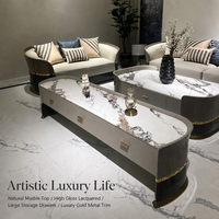Meuble TV de luxe italien design, avec plateau en marbre incurvé, laqué brillant, pour villa, console multimédia, meuble de rangement