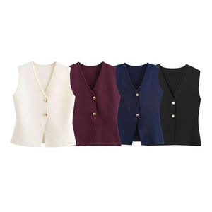 سترة نسائية محبوكة بدون أكمام بأزرار ذهبية موضة <span class=keywords><strong>2026</strong></span> الجديدة، صدرية نسائية عصرية بتصميم كلاسيكي - Product Image 6