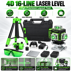 Nivel Láser DERUIDA 4D de 16 Líneas, Verde, Autonivelante, Rotación de 360°, con Receptor, Nivel Láser Rotatorio Profesional para Exteriores - Product Image 4