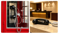 Combiné téléphonique public avec cordon métallique spiralé