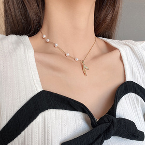 Collier avec pendentif queue de poisson en acier titane 2022, bijoux de tempérament, perle Danty - Product Image 2