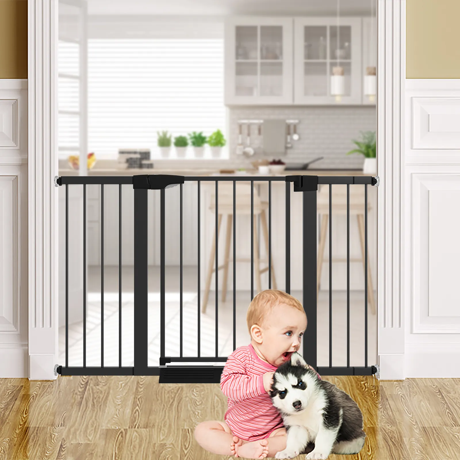 Druck montierter Spaziergang durch Double Lock Swing Auto Close Sicherheit Weißmetall Kleinkind Kind Hund Haustier für Innen, Tür, Küche