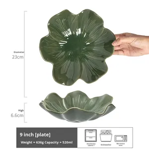 Plato de Cerámica Retro Europeo con Diseño de Hoja de Loto, Apto para Microondas, <span class=keywords><strong>Vajilla</strong></span> de Porcelana de Diseño Minimalista Nórdico para Uso en el Hogar y Restaurantes - Product Image 6