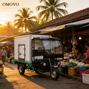 รถสามล้อไฟฟ้า OMOVO แบบมีตู้เย็น บรรทุกได้ 2 ตัน มอเตอร์ 3000 วัตต์ แบตเตอรี่ 170 แอมป์ชั่วโมง -5 ° บริการขนส่งสินค้าแบบควบคุมอุณหภูมิ - Product Image 5