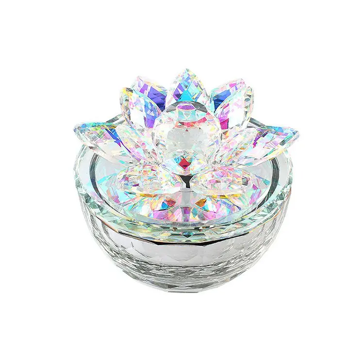 MH-G0331 AB Color Crystal Jewelry Box Lotus Flower Sparkling Round Trinket Box