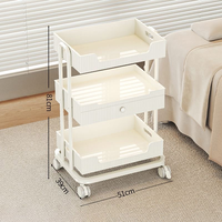 Chariot de rangement mobile à 3 niveaux blanc crème moderne avec tiroir pour salon, chambre, salle de séjour, spa, bureau