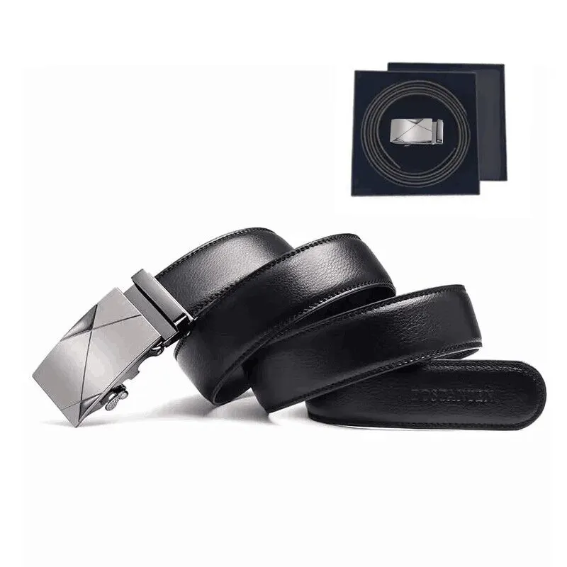 Customized Belt Metal Automatic Buckle Black Belt Leather Gift Genuine Cowhide Leather Belt For Men