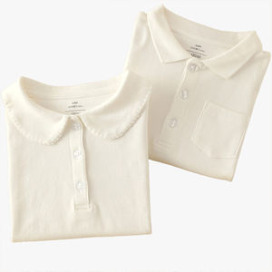 Polo pour enfants à manches longues, T-shirt polo pour garçons, blanc, tricoté, nouveau style printemps, col gris noir, pour filles - Product Image 6