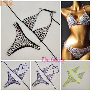 2025 nuevo conjunto de Bikini de diamantes brillantes verano playa Push up Halter traje de baño femenino cristal traje de baño mujeres Carnaval brasileño Bikini - Product Image 6