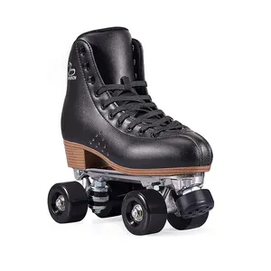 Patins à roulettes en cuir Pu, quatre roues brillantes unisexes en Aluminium, patins à roulettes Quad