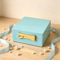 Hochglänzende Hellblaue Holz-Schmuckbox Schaumstoffeinlage Goldener Metallverschluss Individuelles Logo für Schmuckaufbewahrung und Luxus-Geschenkverpackung