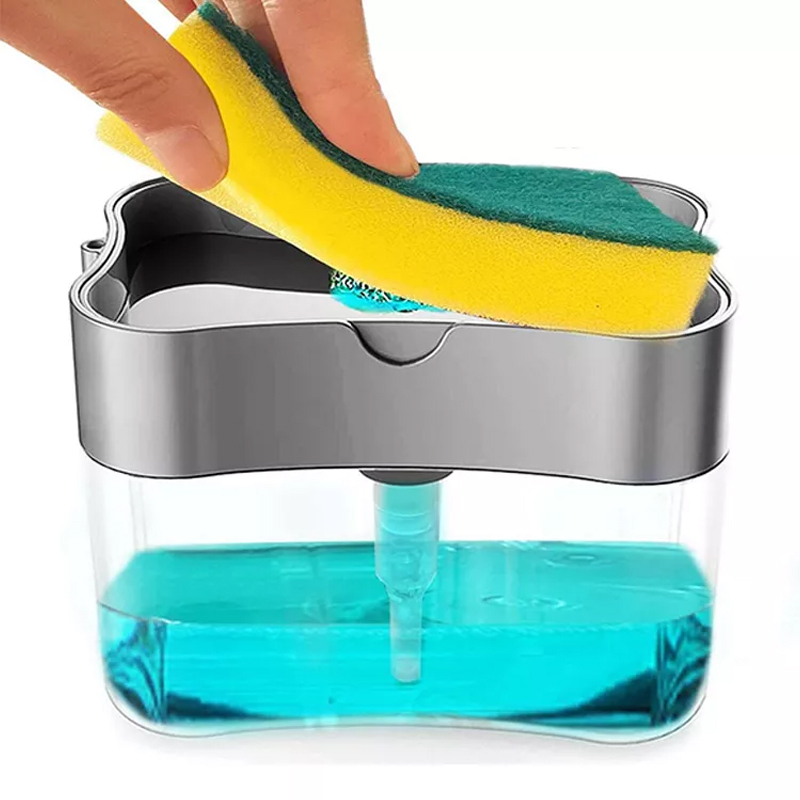 Accesorios cocina 2 in1 губка для мытья посуды держатель мыла кухонные губки распределителя мыла насос дозатор для жидкого мыла