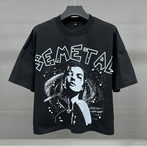 100% coton col rond Boxy t-shirt imprimé graphique personnalisé strass recadrée T-shirts goutte épaule lourd t-shirt pour hommes - Product Image 1