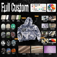 Sweat à capuche personnalisé ODM pour homme, style streetwear d'automne, luxe, en molleton bouclette 500 GSM, coupe ample, orné de strass et de cristaux, imprimé 3D en relief, effet vieilli