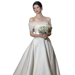 French Style Off Shoulder Wedding Dress White Natural Waistline Short Train Elegant Brides Gown Coming Of Age Ceremony - Product Image 5