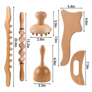 Kit d'outils de massage en bois pour le corps, le dos, la cellulite, le drainage lymphatique, le rouleau en bois, le Gua Sha, la thérapie du cuir chevelu - Product Image 1
