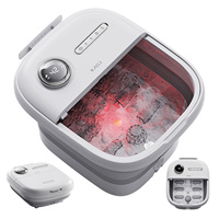 Bassin de pédicure électrique portable, pliable, chauffant, avec bulles, lumière rouge et contrôle de la température pour massage des pieds