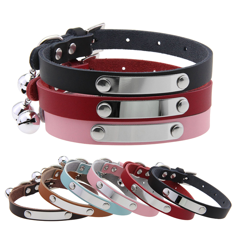 Custom Leather Small Dog Or Cat Collar - Personalized With Name & Bell-1351631