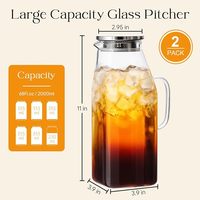 Carafe à eau carrée en verre sans plomb 2L, compatible cuisinière et micro-ondes, avec couvercle-filtre pour eau infusée aux fruits et infusion à froid