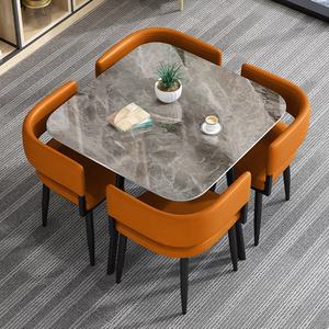 Juego de Comedor GEDO Estilo Nórdico Personalizado con Mesa Cuadrada de Losa de Piedra Sinterizada que Ahorra Espacio y 4 Sillas - Product Image 1