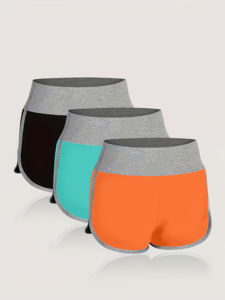 Shorts de sport taille haute pour femmes grandes tailles, lot de 3, avec bordure contrastante, taille élastique, en fibre de lait, extensibles et respirants, pour l'entraînement et la course - Product Image 1