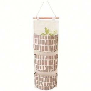 Sac de rangement suspendu, armoire murale, articles divers, pochette en tissu de coton avec 3 poches - Product Image 3