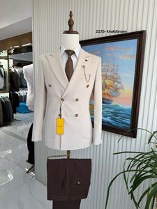 Schmal Geschnittene Herrenanzüge <span class=keywords><strong>Blazer</strong></span> Bräutigam Business Trauzeugen Hochzeit/Abschlussball/Dinner 2-Teilig (Jacke + Hose) Khaki Braun Anzüge MS853 - Product Image 2