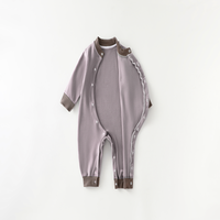 Jumpsuit Bayi Ramah Lingkungan Bahan Viscose Fleece Bernapas, Lengan Panjang Hangat untuk Musim Gugur dan Musim Dingin, Kancing Tekan, Pakaian Rumah, Romper