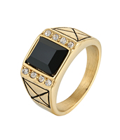 Bague signet pour homme ZG, pierre noire carrée, couleur argent et or, acier inoxydable, style vintage