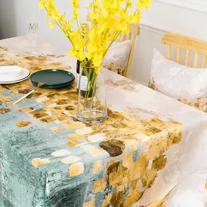 masa örtüsü kare altın Suppliers-Altın ışık lüks polyester kare masa örtüsü ev tek taraflı masa örtüsü