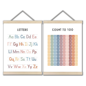 12x16 inch vải màu biểu ngữ bảng chữ cái Áp phích đóng khung với gỗ móc áo ABC 1 đến 100 số tường trang trí cho vườn ươm phòng ngủ - Product Image 1
