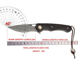 Couteau de poche pliant Hongrui 2026, vente en gros, manche en bois d'ébène, lame en acier Damas, pour camping et chasse en extérieur - Product Image 3