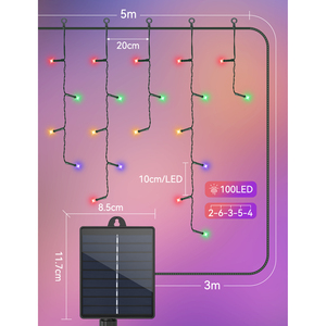 Aigostar luci di natale all'aperto 100 LED 8 modalità IP65 solare per feste 3M + 5M * 0.6M tende di luce di natale - Product Image 5