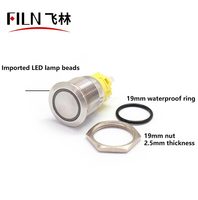 Filn 19MM 5pin 1NO1NC sakelar tombol tekan baja tahan karat dengan 24V pengunci cincin sesaat lampu Pilot ON-OFF