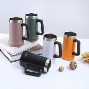 Chopes à bière personnalisées de haute qualité à double paroi sous vide en acier inoxydable 304 avec couvercle et poignée - Product Image 4
