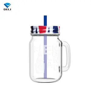 DELI — verre de cuisine 490ml, 16.6oz, Design personnalisé, verres à boire courts, pot maçon