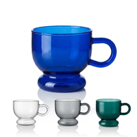 Mug en verre bleu avec anse, 260 ml/8,88 oz, en borosilicate coloré, style américain, sans BPA, compatible micro-ondes et lave-vaisselle, texture arrondie pour