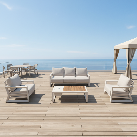 Outdoor patio conversation sofa set with aluminum frame and functional coffee table