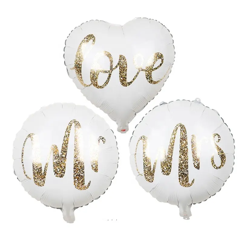 Venta caliente 18 pulgadas MR MRS LOVE globo de papel de corazón redondo Día de San Valentín compromiso boda aniversario globo de papel de aluminio