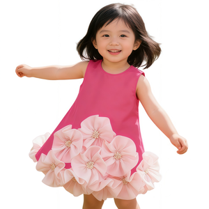 Vestido de Verano para Niñas, Diseño OEM ODM al por Mayor, sin Mangas, con Flores 3D, Línea A, con Perlas y Estambres, Ropa Infantil, Vestidos para Bebé<span class=keywords><strong>s</strong></span> - Product Image 1