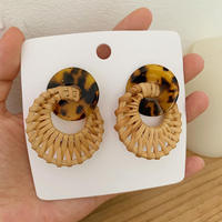 Pendientes geométricos bohemios de tejido de ganchillo para mujer, joyería hecha a mano, pendientes de ratán