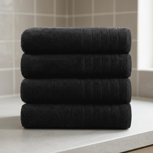 ORCHID 4 Pack Black Folded Cotton Bath <b>Towels</b> <b>Set</b> Soft Plush Absorbent Hotel Use Plaid Pattern Hand Face Washcloths - Product Image 1
