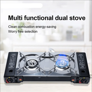 軽量ポータブル二重バーナーガスストーブステンレススチール屋外キャンプ用クックトップ手動燃料用 - Product Image 2